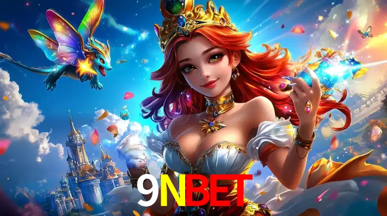 A princesa de um reino de fantasia mágico, com seu pequeno dragão, apresentando um mundo de prêmios encantados nos jogos de caça-níqueis do cassino 9NBET.